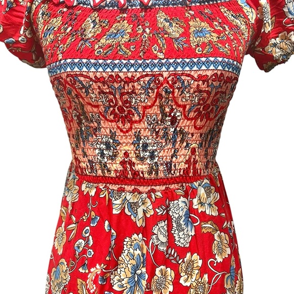 De' Sepreso Bohemian Off The Shoulder Floral Boho Vacation Dress Red Small NWT - Picture 9 of 15